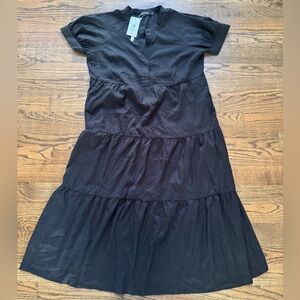 Merokeety Elegant Black Tiered Calf-Length Dress, XL—NWT